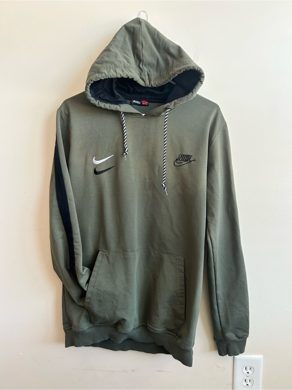 Nike Inspired Double Swoosh Olive Green Pullover Hoodie L